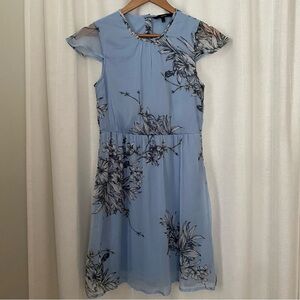Vero Moda Floral Blue Dress With Flutter Sleeves Sz xs